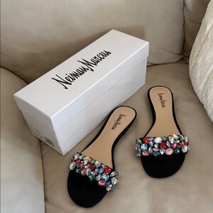 Neiman Marcus Black Sandals with Multicolor Embellishments